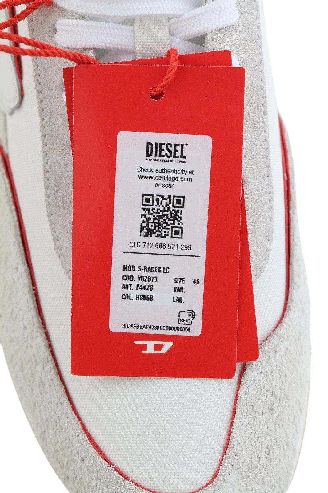 DIESEL S-Racer LC vyriški sportbačiai, šviesiai balti, odiniai, suvarstomi, EU45, RRP – 195 € 