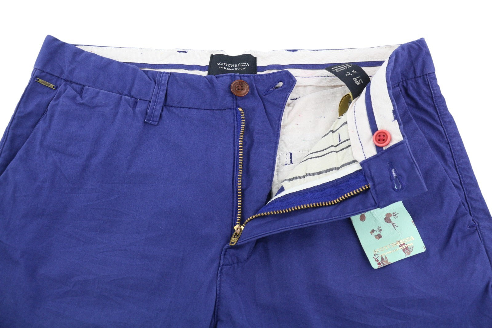 SCOTCH & SODA Men Shorts W29 Chino Blue Zip Fly 5-Design Pockets Logo Casual