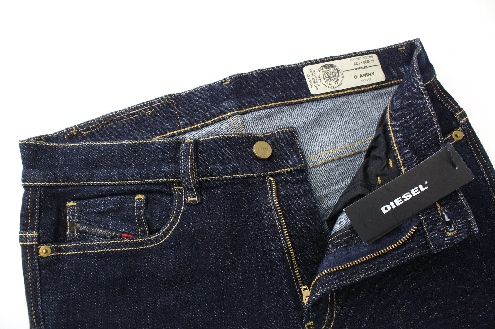 DIESEL D-Amny 089AC vyriški sportiniai bateliai su užtrauktuku, W28/L32, mėlyni, tamsūs, tamprūs džinsai. 