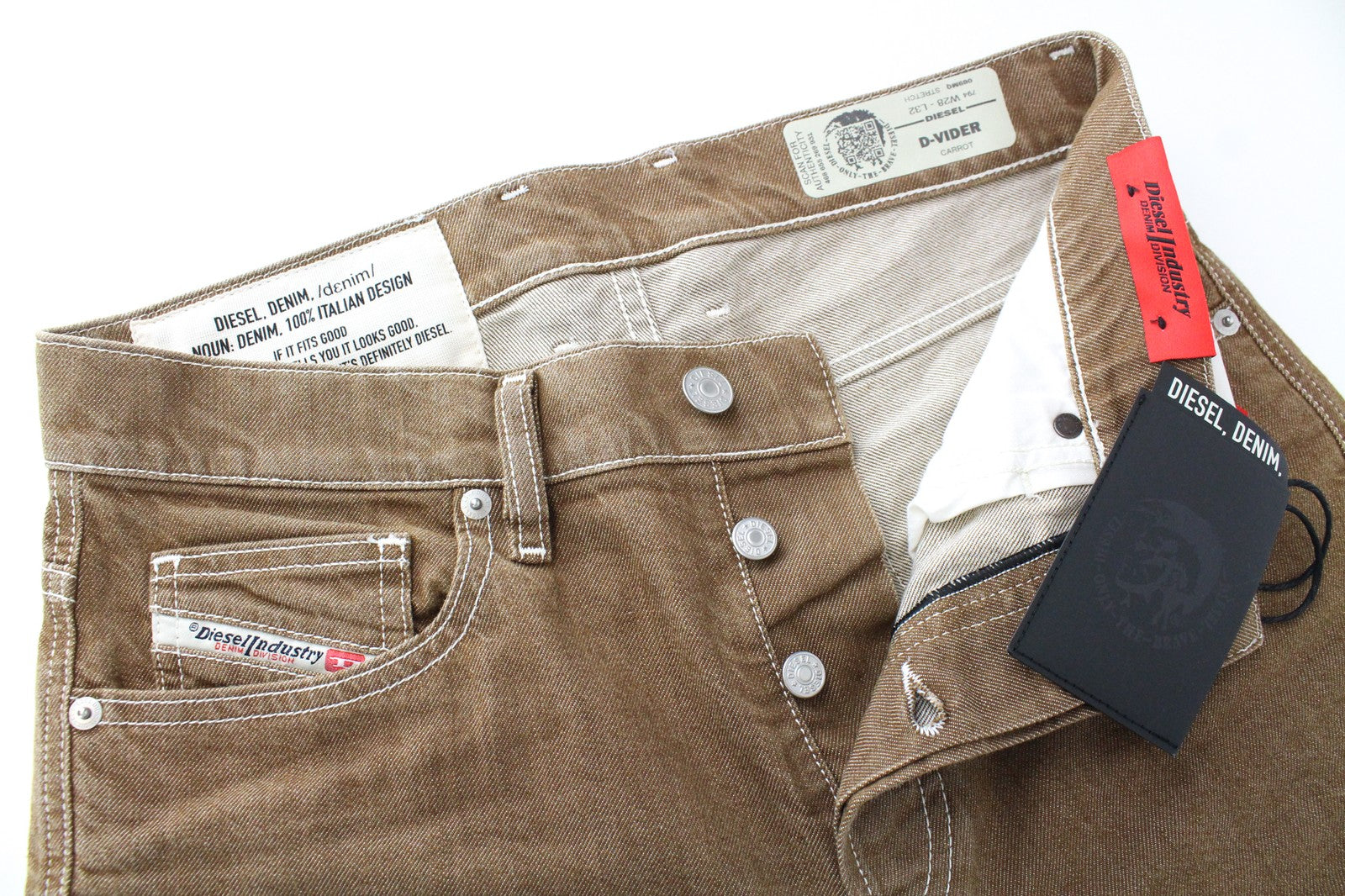 DIESEL D-Vider 069MQ vyriški W28/L32 tamprūs rudi morkų spalvos džinsai su sagomis 