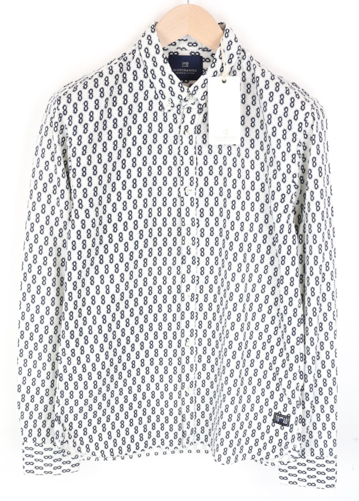 SCOTCH &amp; SODA vyriški marškiniai L dydžio, išskleista apykakle, dryžuotas laisvalaikio stiliaus, abstraktaus rašto. 