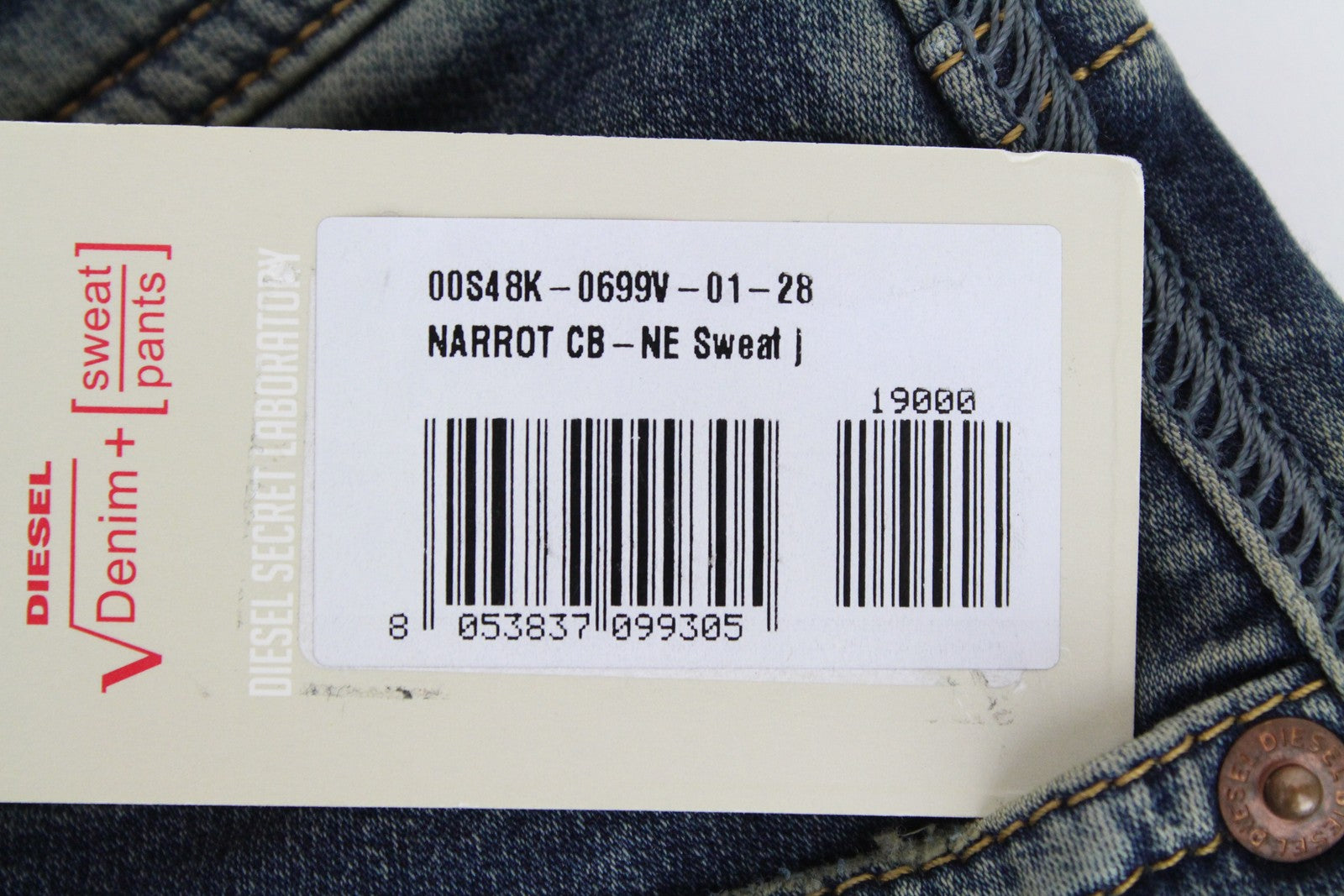 DIESEL Narrot CB-NE 0699V vyriški W28 Slim Jogg dėmėti sportiniai džinsai su dėmėmis ir prakaitu 