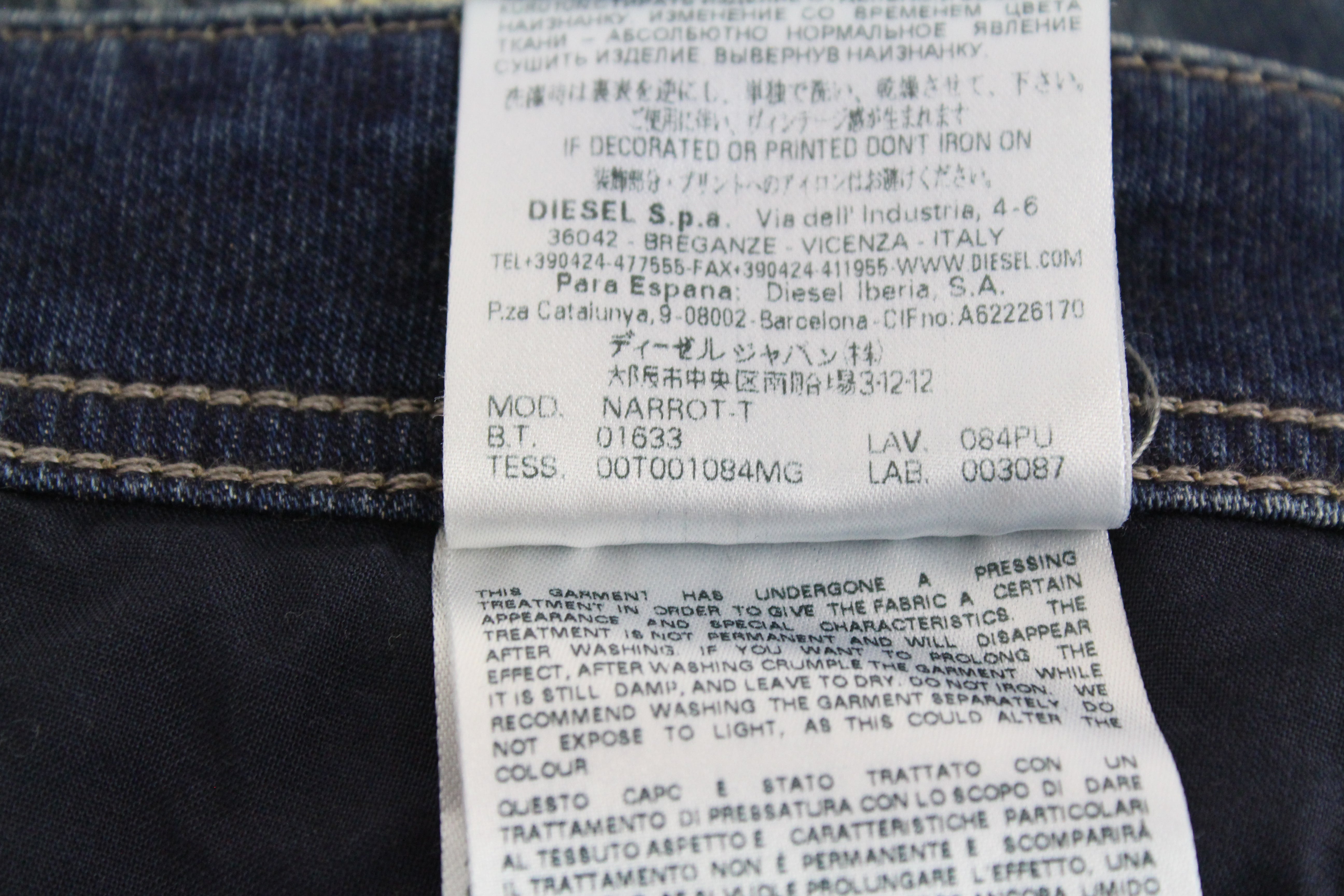 DIESEL Narrot-T ​​084PU vyriški W31 džinsai Slim Distressed Washed Sweat Jogg 