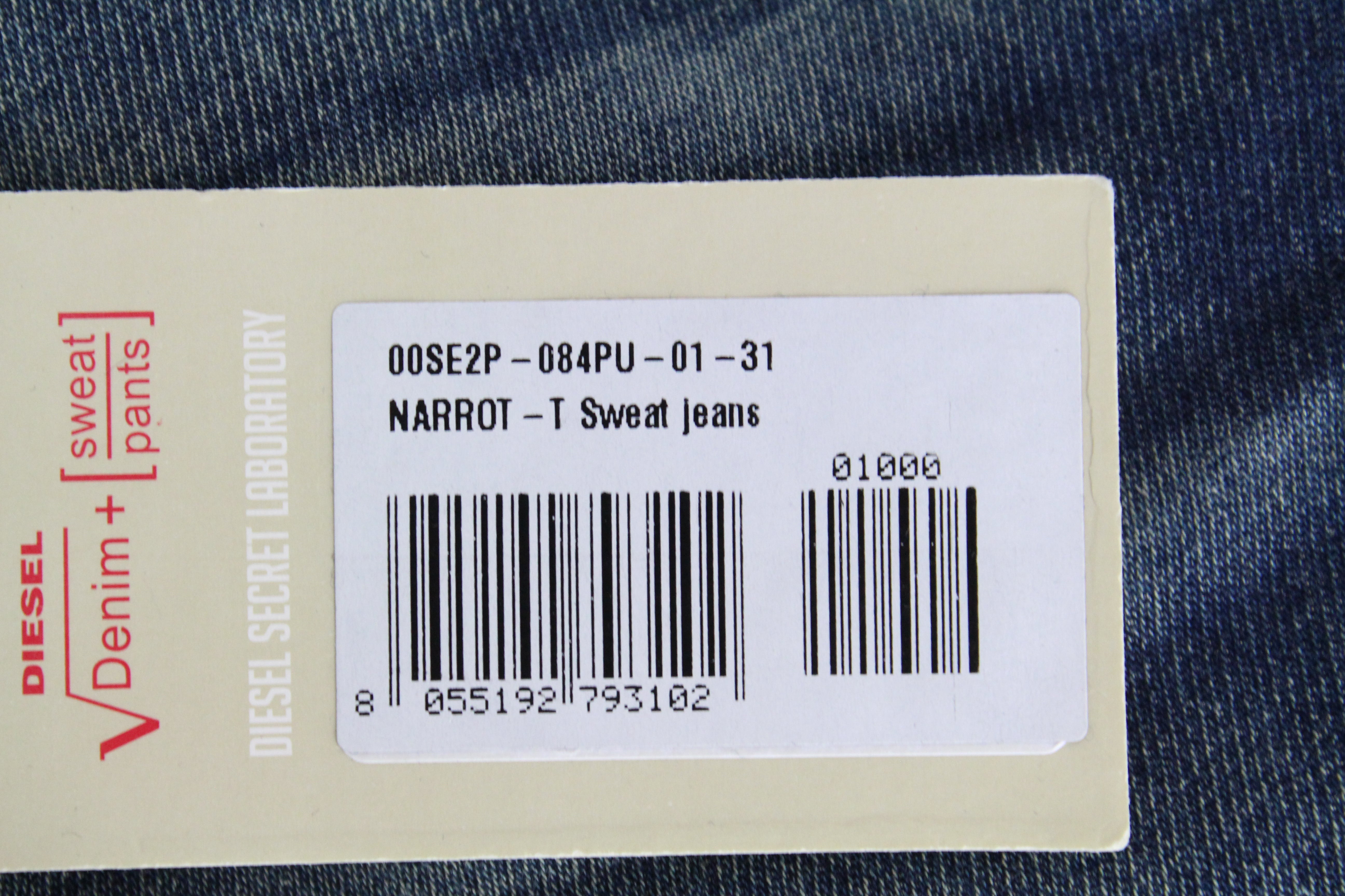 DIESEL Narrot-T ​​084PU vyriški W31 džinsai Slim Distressed Washed Sweat Jogg 