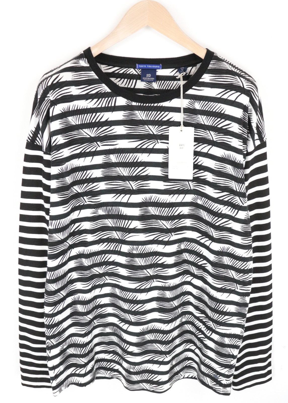 SCOTCH &amp; SODA Tokyo Toujours vyriškas džemperis XL dydžio su palmių lapų raštu ir dryžuotu apvaliu džemperiu 