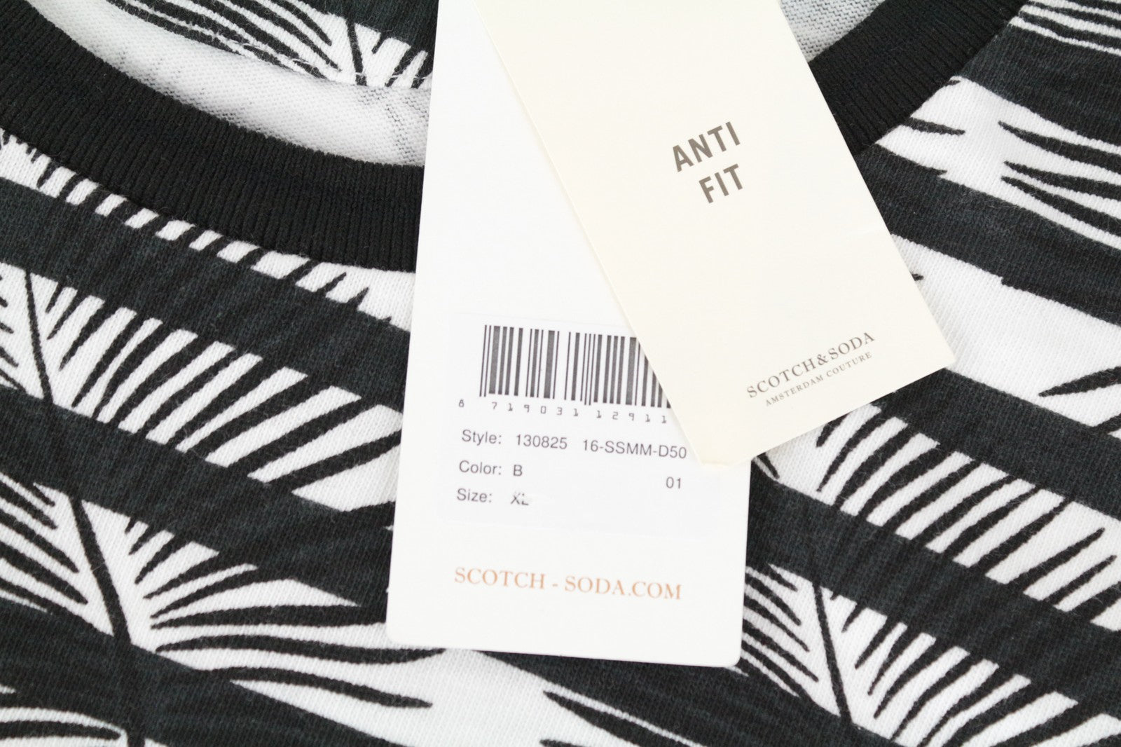 SCOTCH &amp; SODA Tokyo Toujours vyriškas džemperis XL dydžio su palmių lapų raštu ir dryžuotu apvaliu džemperiu 