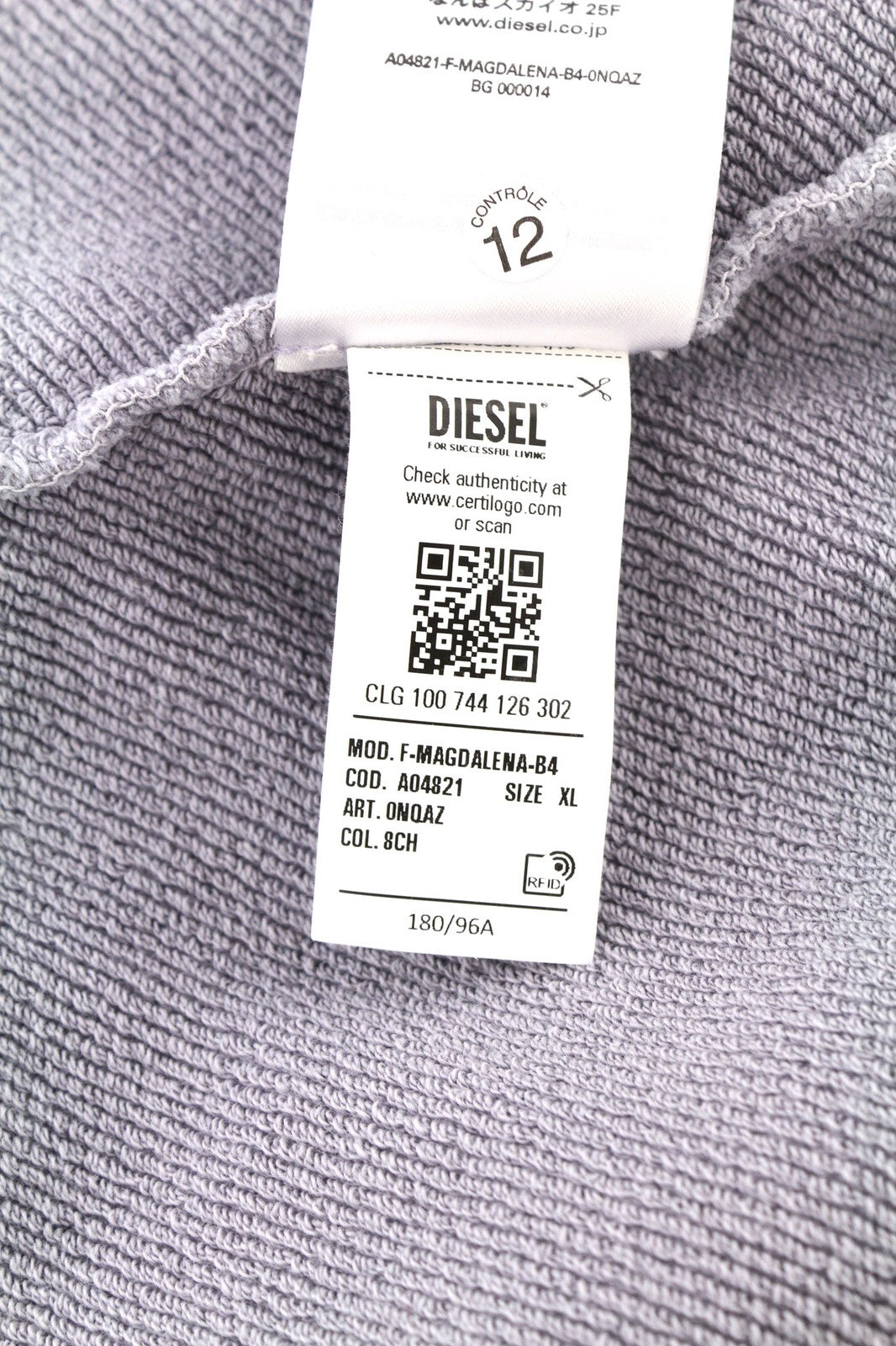 DIESEL F-Magdalena Felpa moteriškas džemperis su gobtuvu XL dydžio, violetinis, skalbtas, megztinis su gobtuvu, rekomenduojama kaina – 175 € 