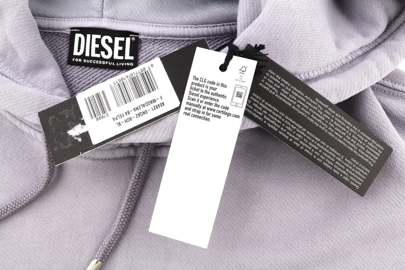 DIESEL F-Magdalena Felpa moteriškas džemperis su gobtuvu XL dydžio, violetinis, skalbtas, megztinis su gobtuvu, rekomenduojama kaina – 175 € 
