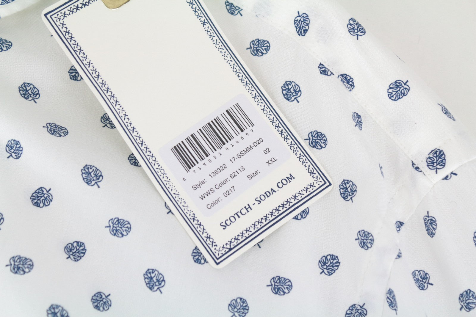 SCOTCH &amp; SODA vyriški marškinėliai, 2XL, lapų raštu, išskleista apykakle, laisvalaikio stiliaus. 