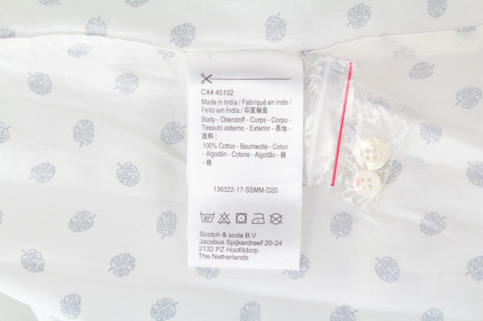 SCOTCH &amp; SODA vyriški marškinėliai, 2XL, lapų raštu, išskleista apykakle, laisvalaikio stiliaus. 