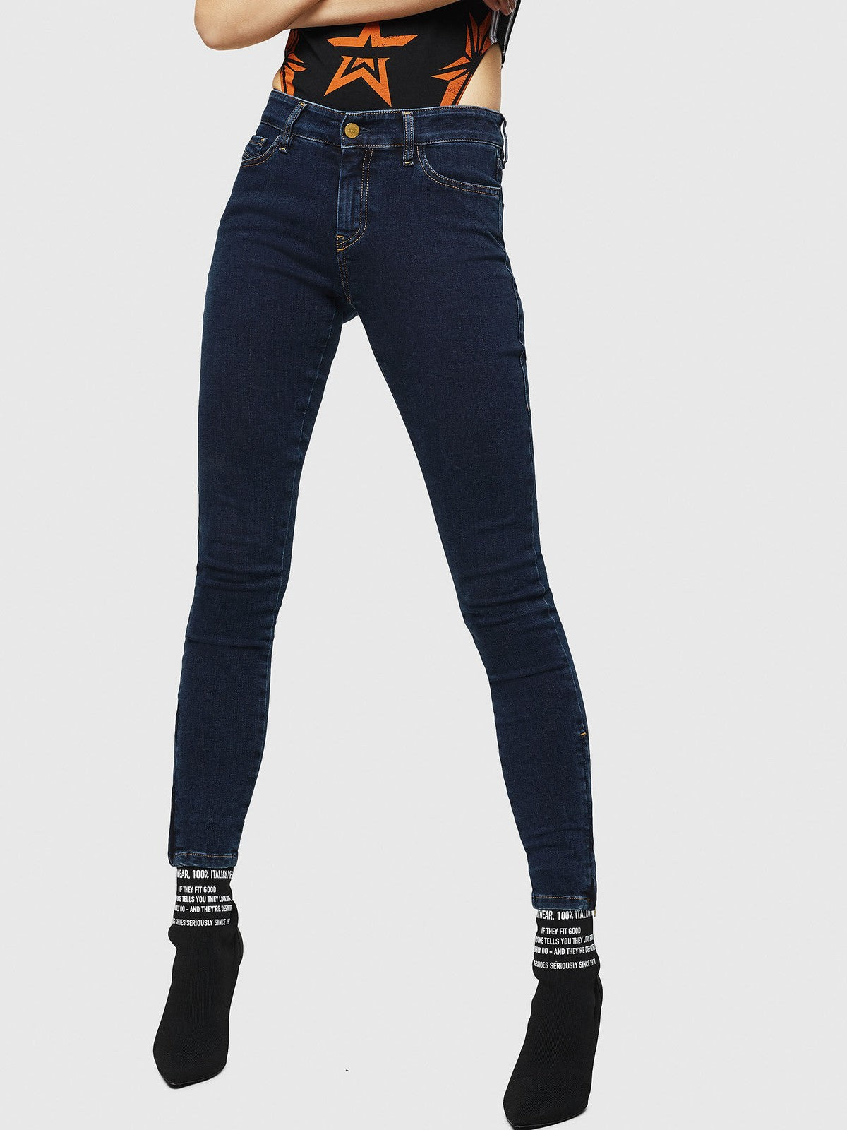 DIESEL Slandy-Zip 083AM Women's W25/L32 Super Skinny Fit Blue Denim Zip