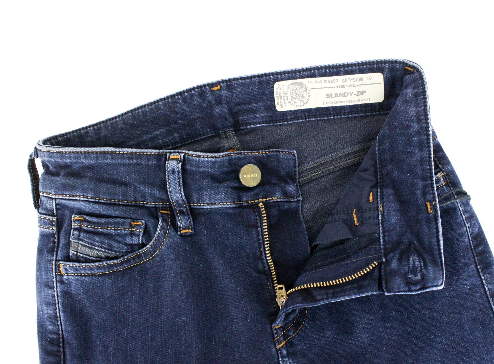 DIESEL Slandy-Zip 083AM Women's W25/L32 Super Skinny Fit Blue Denim Zip