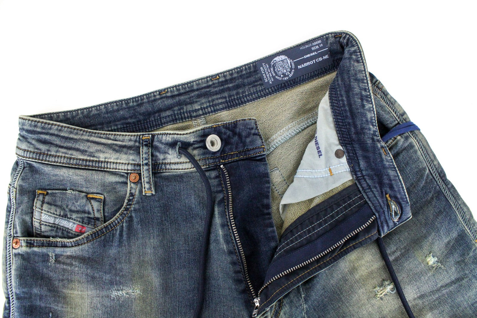 DIESEL Narrot CB-NE 0699V vyriški W26 Jogg apdriskę ploni sportiniai džinsai su dėmėmis 