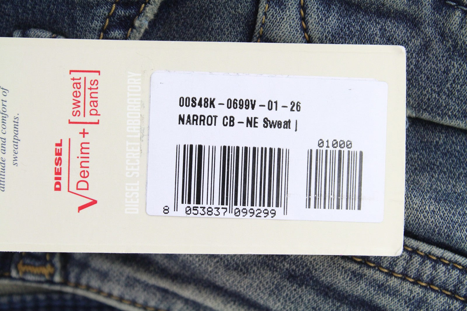 DIESEL Narrot CB-NE 0699V vyriški W26 Jogg apdriskę ploni sportiniai džinsai su dėmėmis 