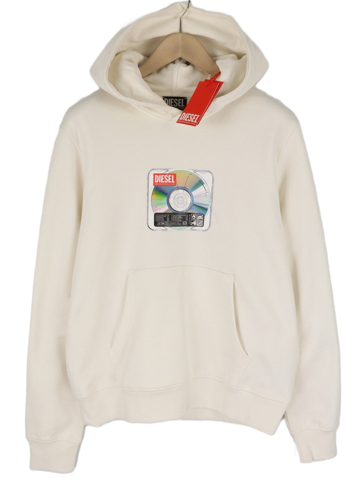 DIESEL S-Ginn-Hood vyriškas džemperis su gobtuvu M, smėlio spalvos, su kengūros dirželiais, rekomenduojama kaina – 175 € 