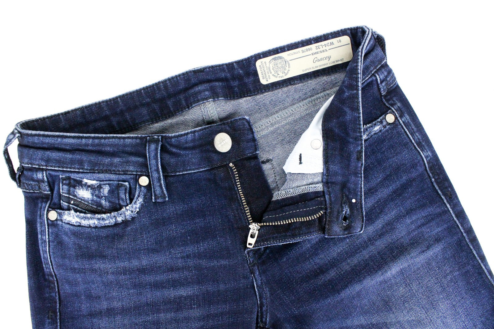 DIESEL Gracey 0687E Women's W24/L32 Low Waist Slim Skinny Girls Jeans Distressed