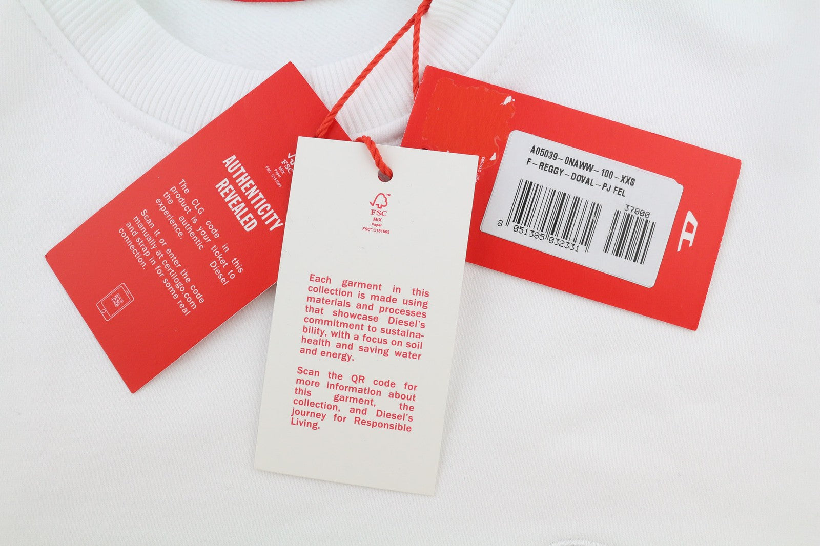 DIESEL F-Reggy-Doval moteriškas džemperis 2XS baltas apvalia kaklo iškirpte 