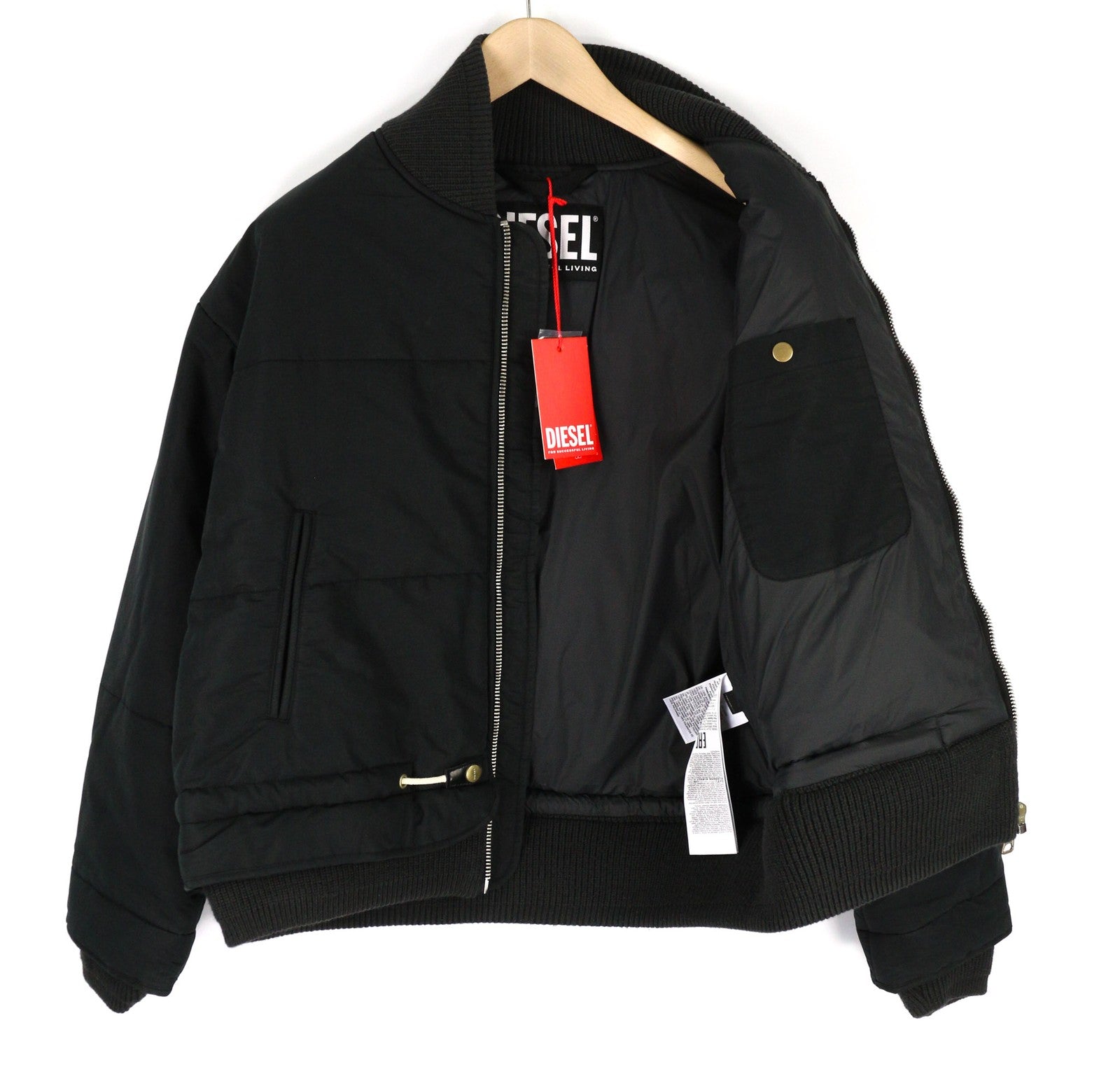 DIESEL W-Spleak vyriška striukė S, juoda, bomber stiliaus, su pamušalu ir izoliacija, RRP 325 € 