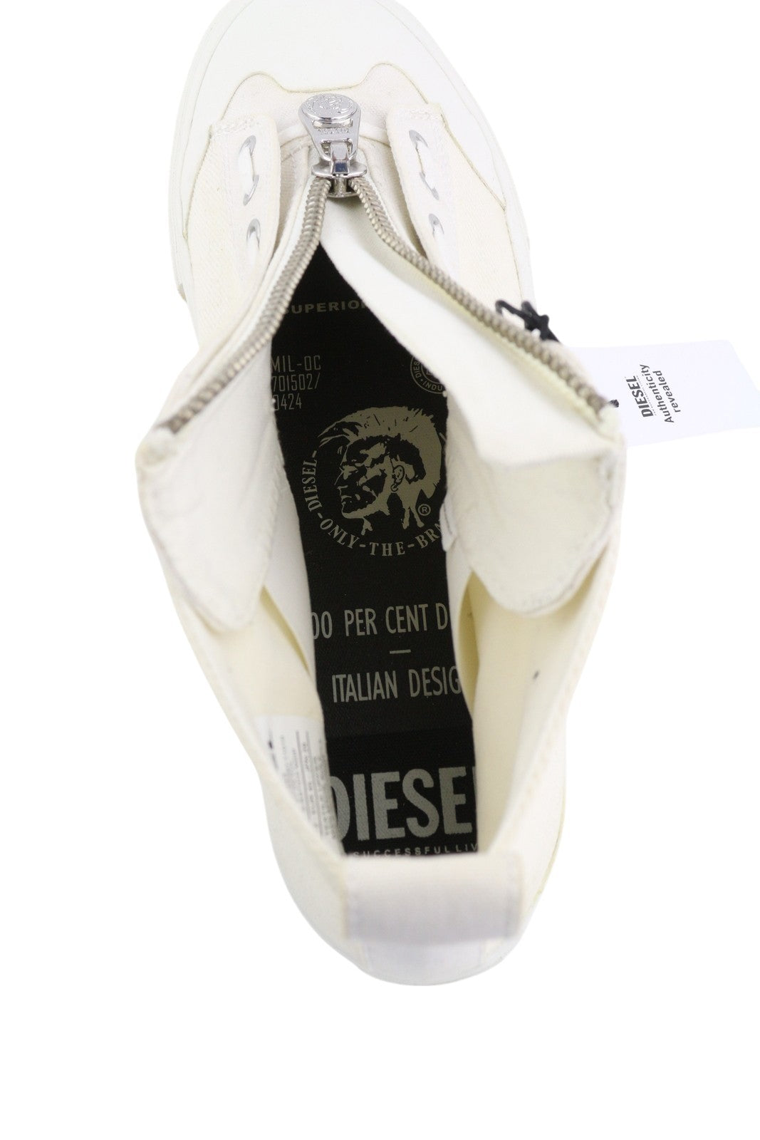 DIESEL S-Astico Mzip vyriški sportbačiai, EU45, balti, užtrauktuku, vidutinio ūgio, migdolų nosimi. RMK 180 €. 