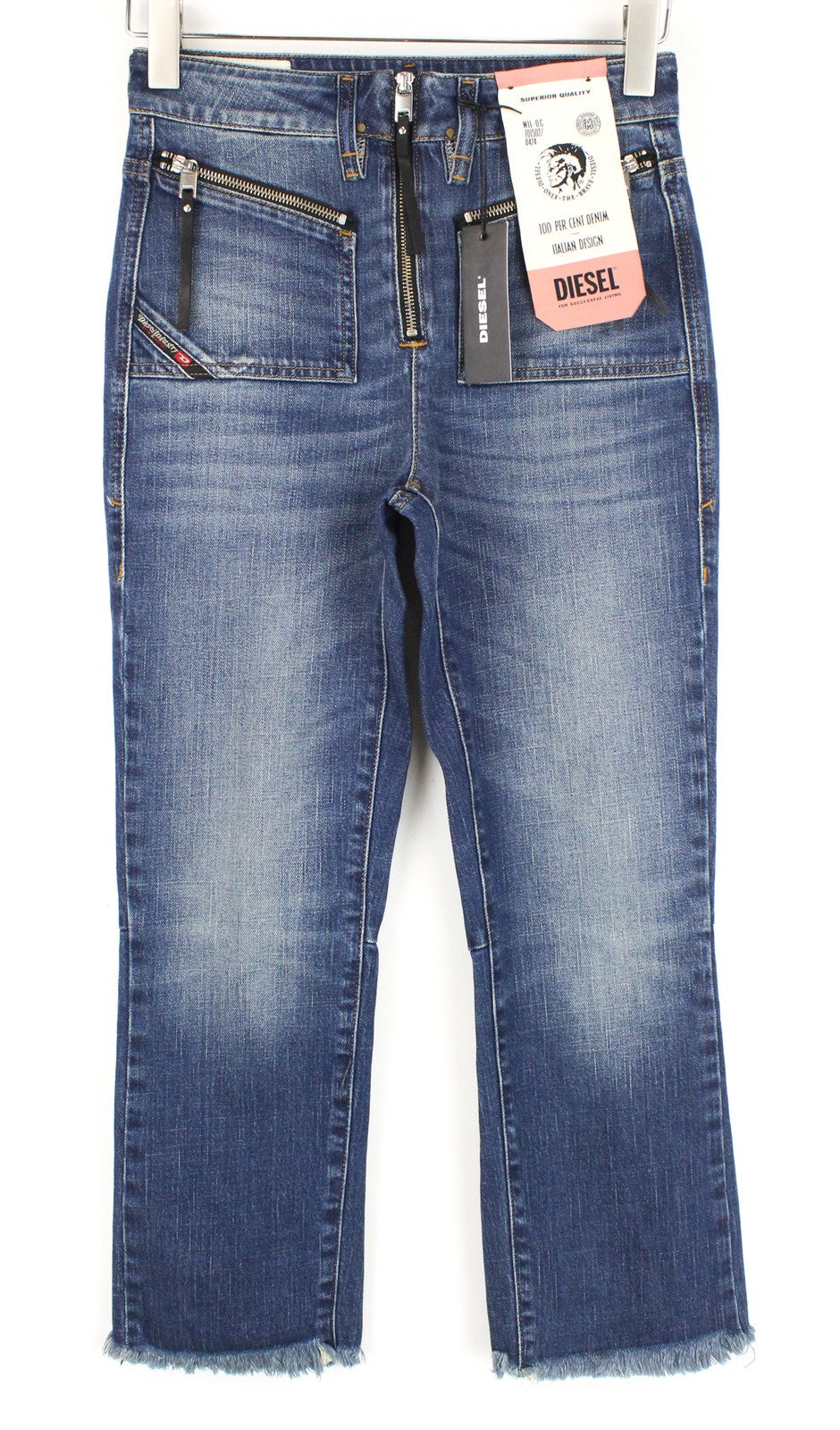 DIESEL D-Earlie 089AR W25/L30 moteriški džinsai su apnašomis, aukštu liemeniu ir užtrauktuku. 