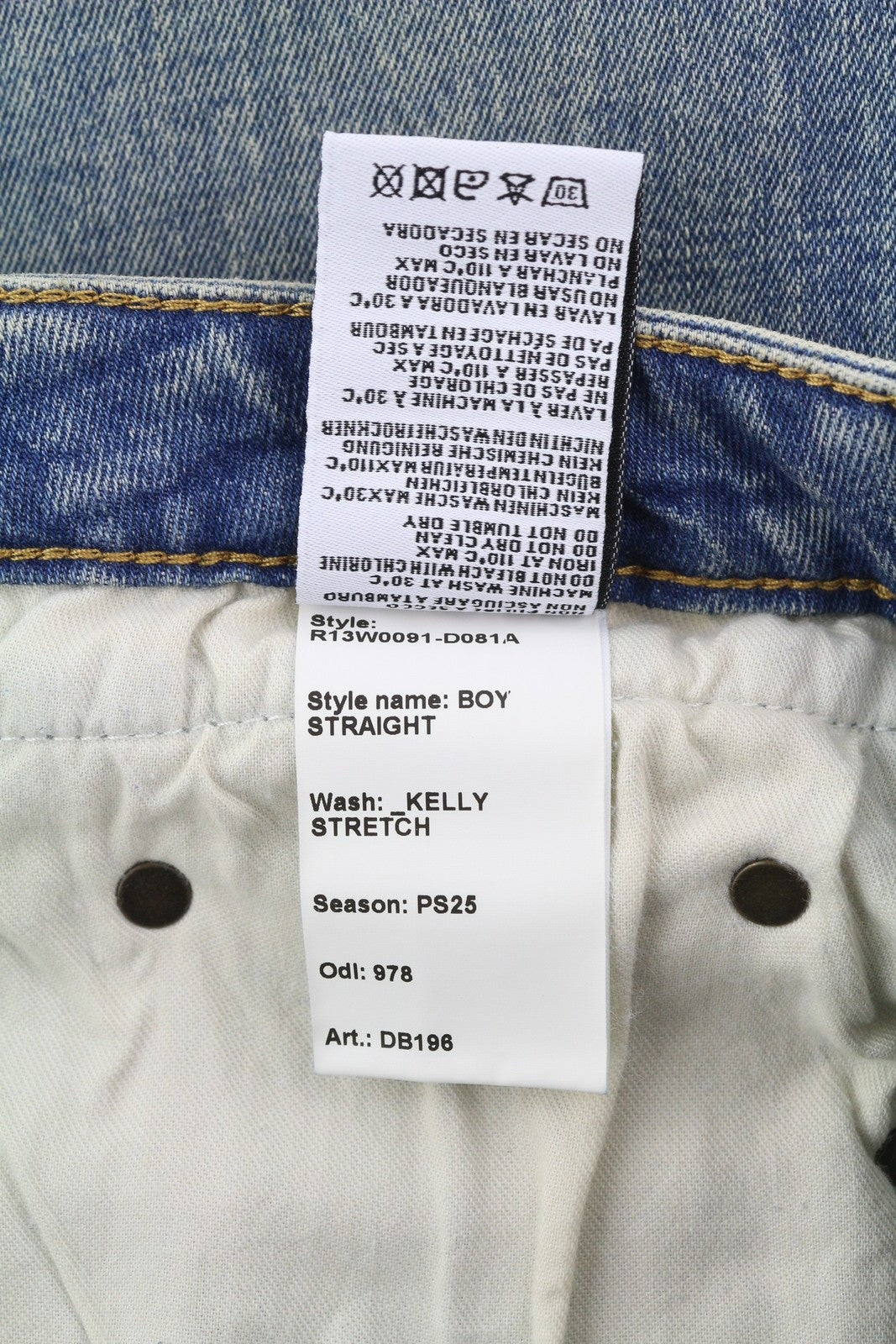 R13 Boy Straight Women Jeans 27 Cropped Ankle Length Blue Kelly Stretch RRP€645