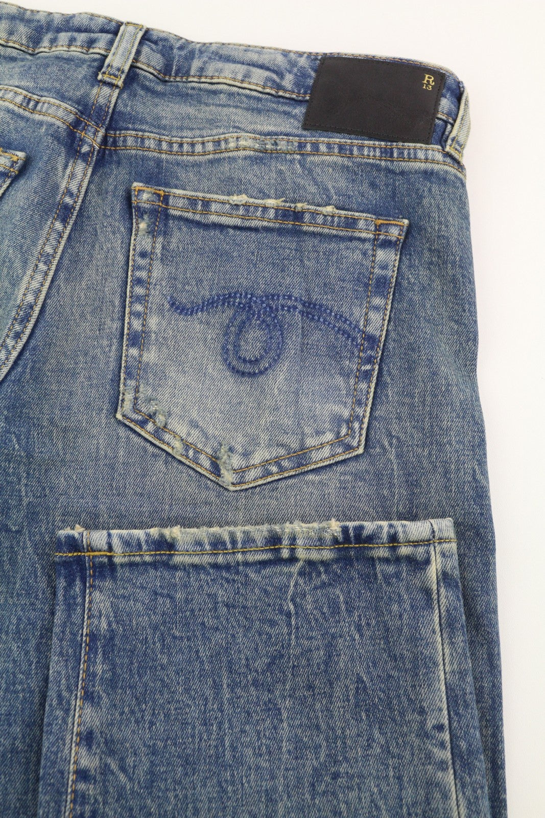 R13 Boy Straight Women Jeans 27 Cropped Ankle Length Blue Kelly Stretch RRP€645