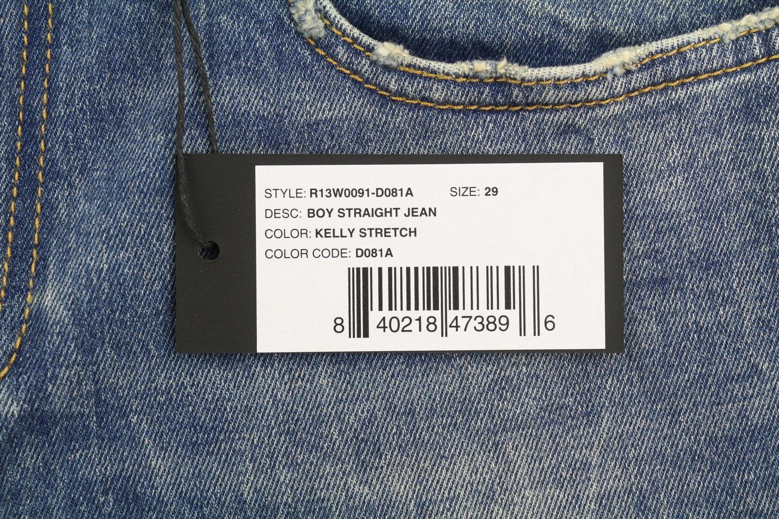 R13 Boy Straight Women Jeans 29 Cropped Ankle Washed Blue Kelly Stretch RRP€645