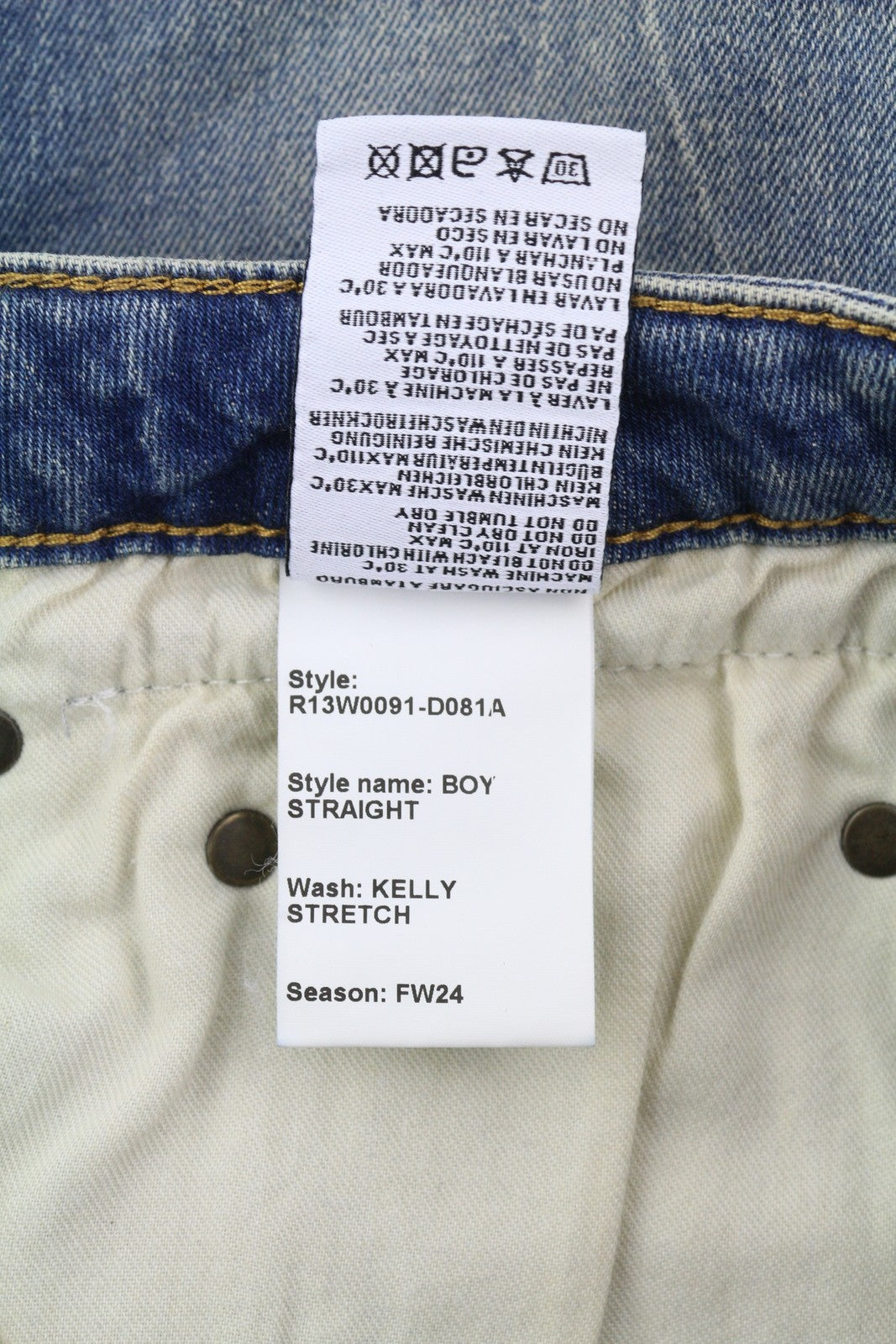 R13 Boy Straight Women Jeans 30 Cropped Ankle Washed Blue Kelly Stretch RRP€645