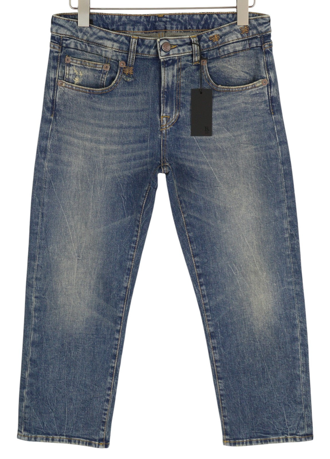 R13 Boy Straight Women Jeans 30 Cropped Ankle Washed Blue Kelly Stretch RRP€645