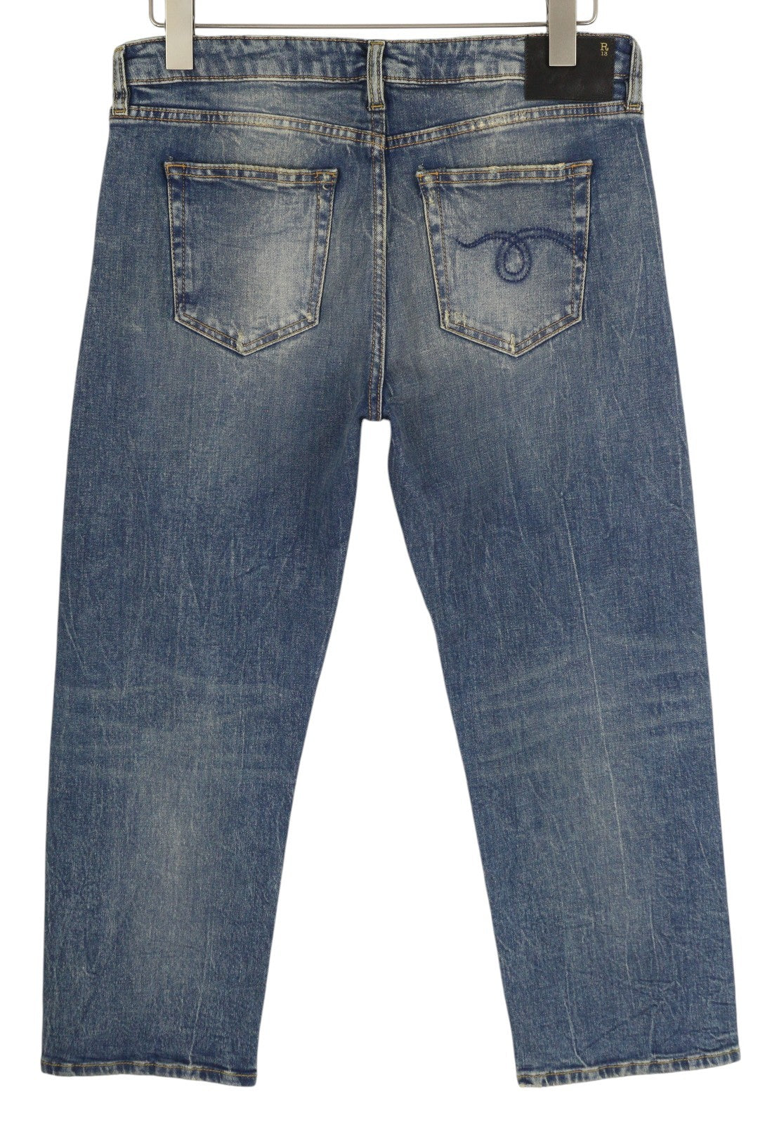 R13 Boy Straight Women Jeans 30 Cropped Ankle Washed Blue Kelly Stretch RRP€645