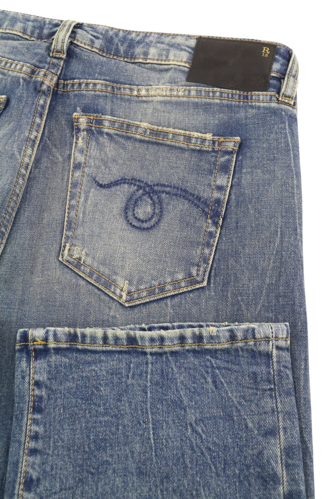 R13 Boy Straight Women Jeans 30 Cropped Ankle Washed Blue Kelly Stretch RRP€645