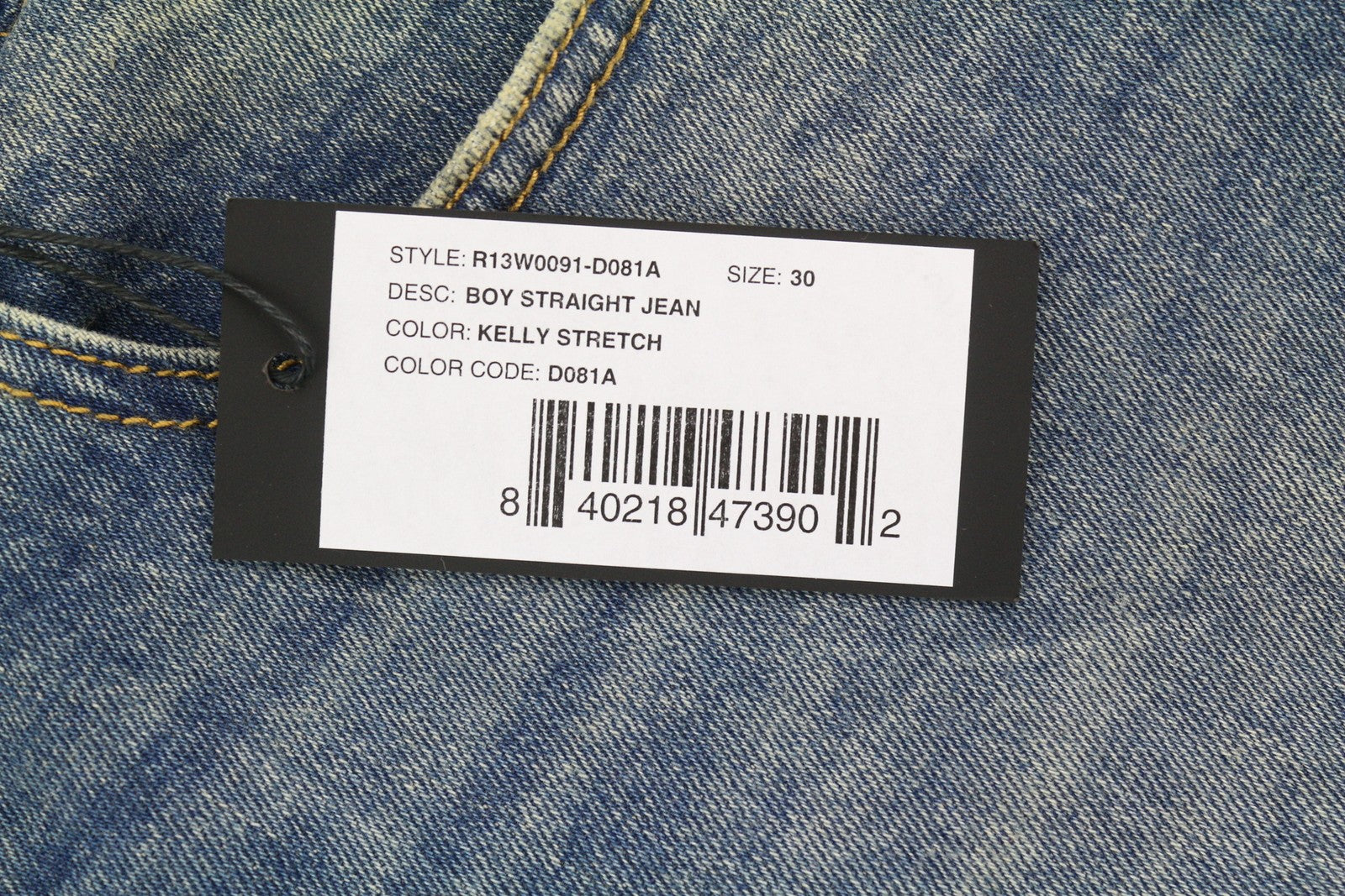 R13 Boy Straight Women Jeans 30 Cropped Ankle Washed Blue Kelly Stretch RRP€645