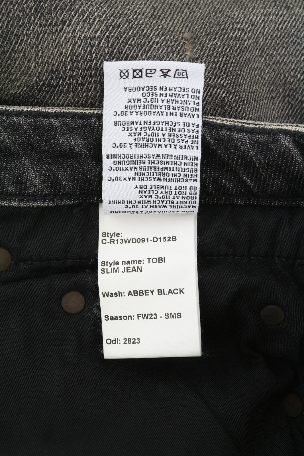 R13 Tobi Slim Women Jeans 27 Washed Distress Zip Straight Abbey Black RRP€645