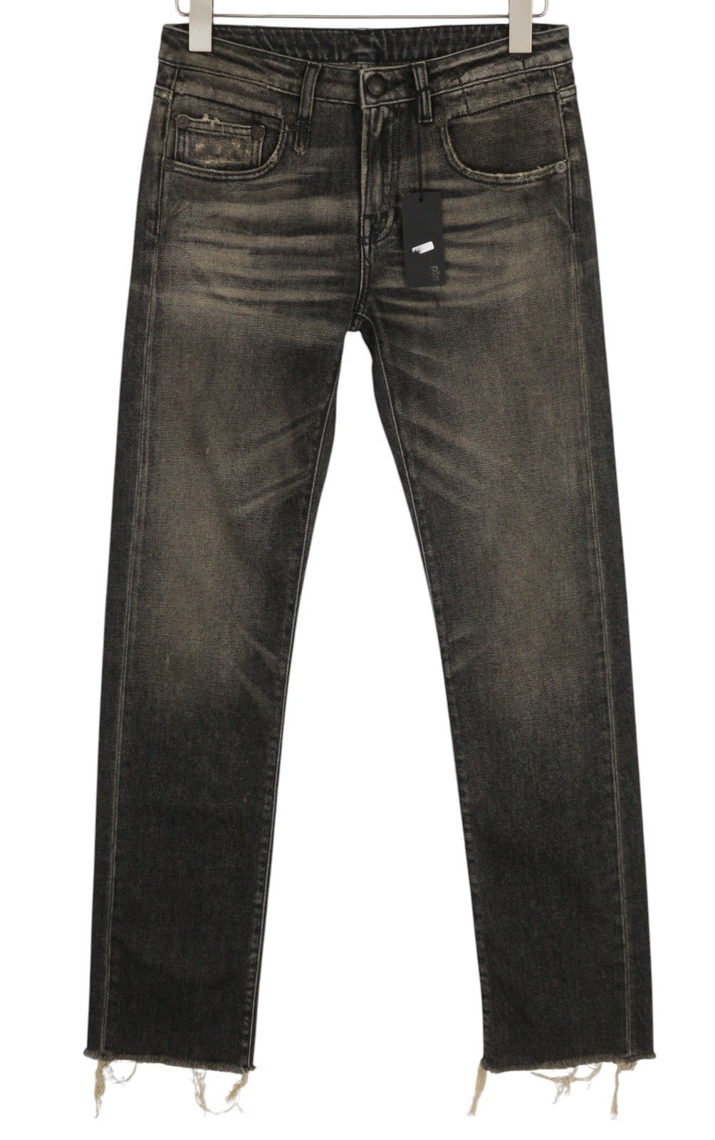 R13 Tobi Slim Women Jeans 27 Washed Distress Zip Straight Abbey Black RRP€645