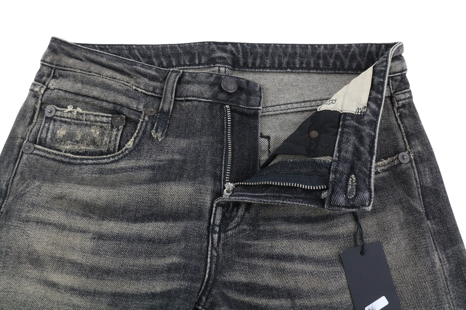 R13 Tobi Slim Women Jeans 27 Washed Distress Zip Straight Abbey Black RRP€645