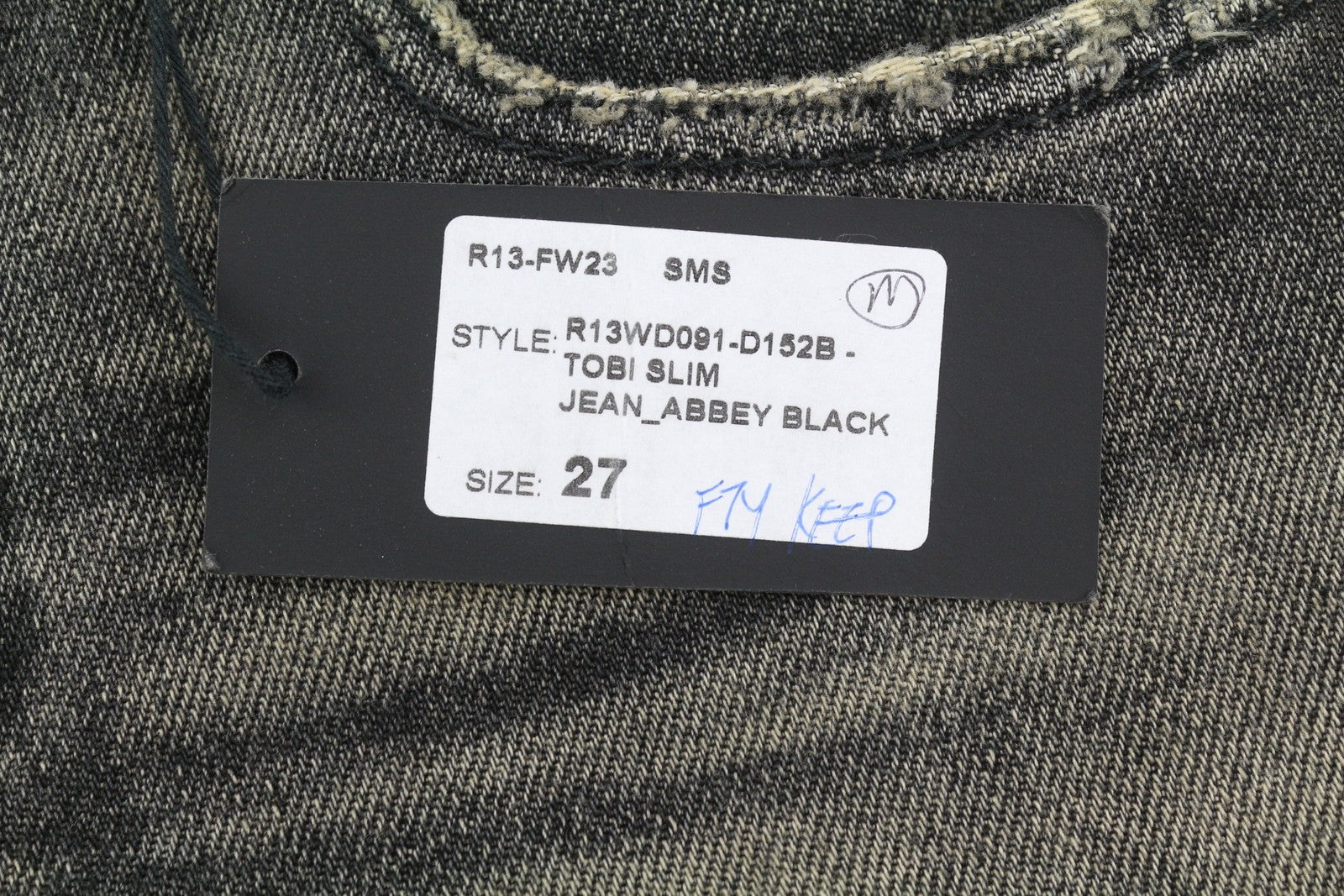 R13 Tobi Slim Women Jeans 27 Washed Distress Zip Straight Abbey Black RRP€645