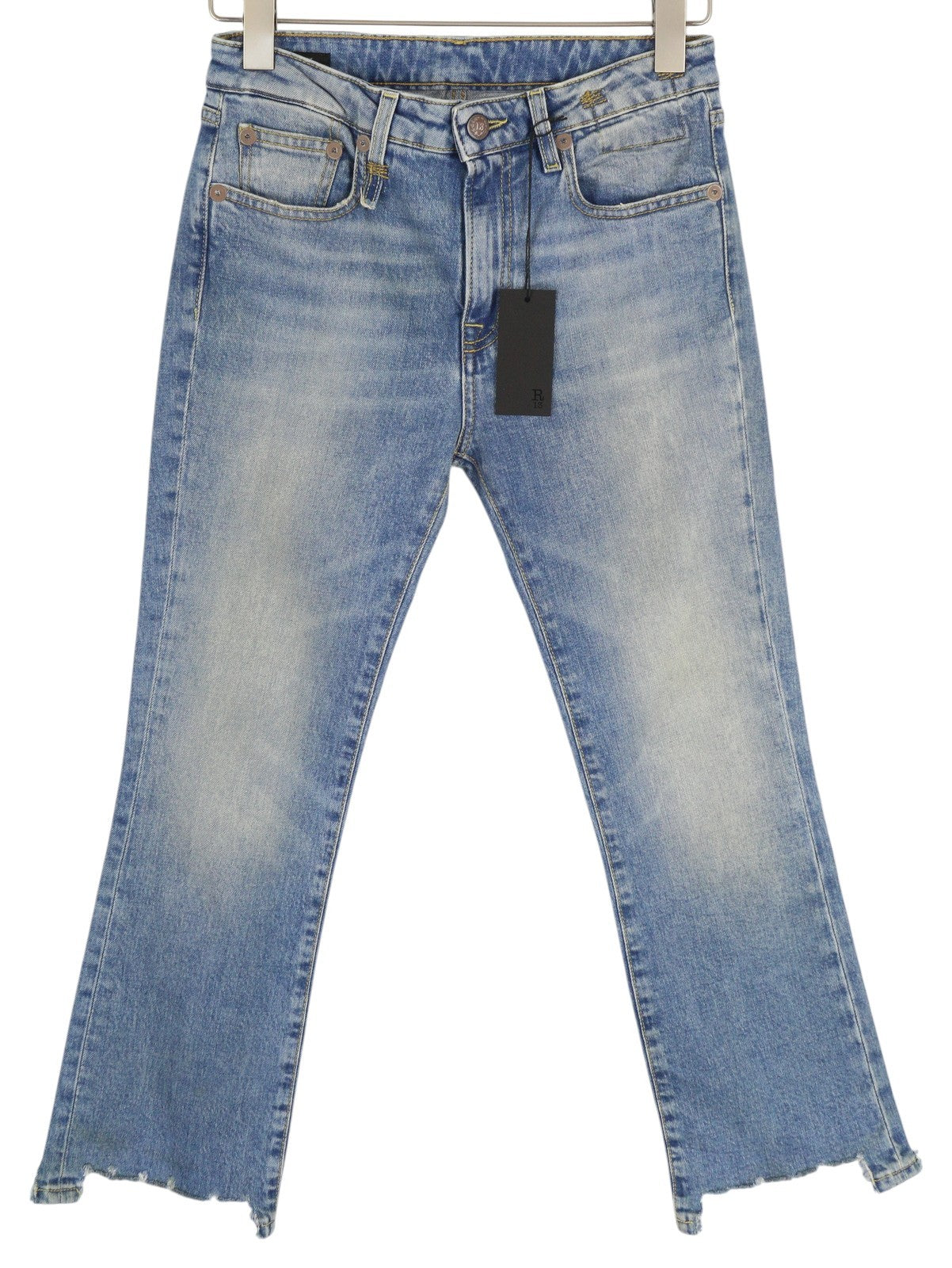 R13 Kick moteriški džinsai, 27 dydis, skalbtos mėlynos spalvos, trumpinti, su užtrauktuku ir Jasper tamprės. RMK 695 €