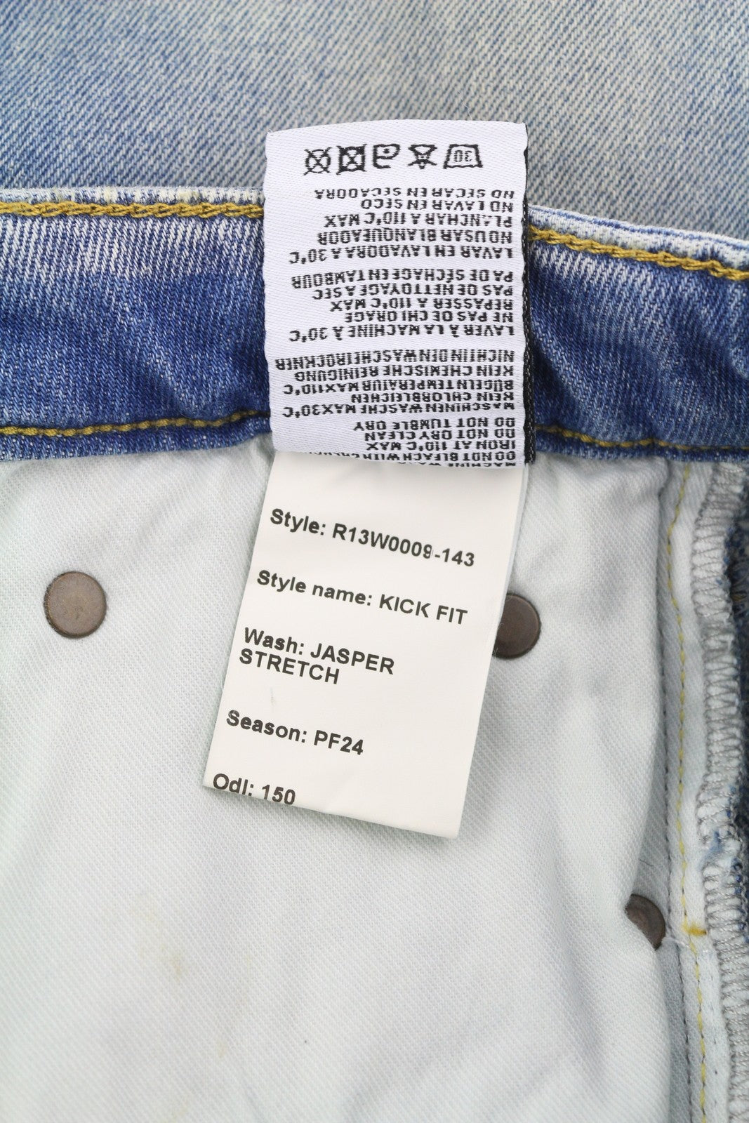 R13 Kick moteriški džinsai, 27 dydis, skalbtos mėlynos spalvos, trumpinti, su užtrauktuku ir Jasper tamprės. RMK 695 €