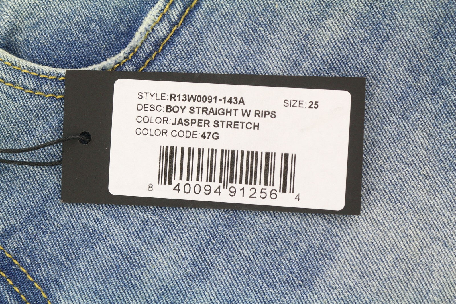 R13 berniukiški tiesūs moteriški džinsai, 25 „Jasper“, tamprūs, iki kulkšnių, skalbti, RRP 595 € 