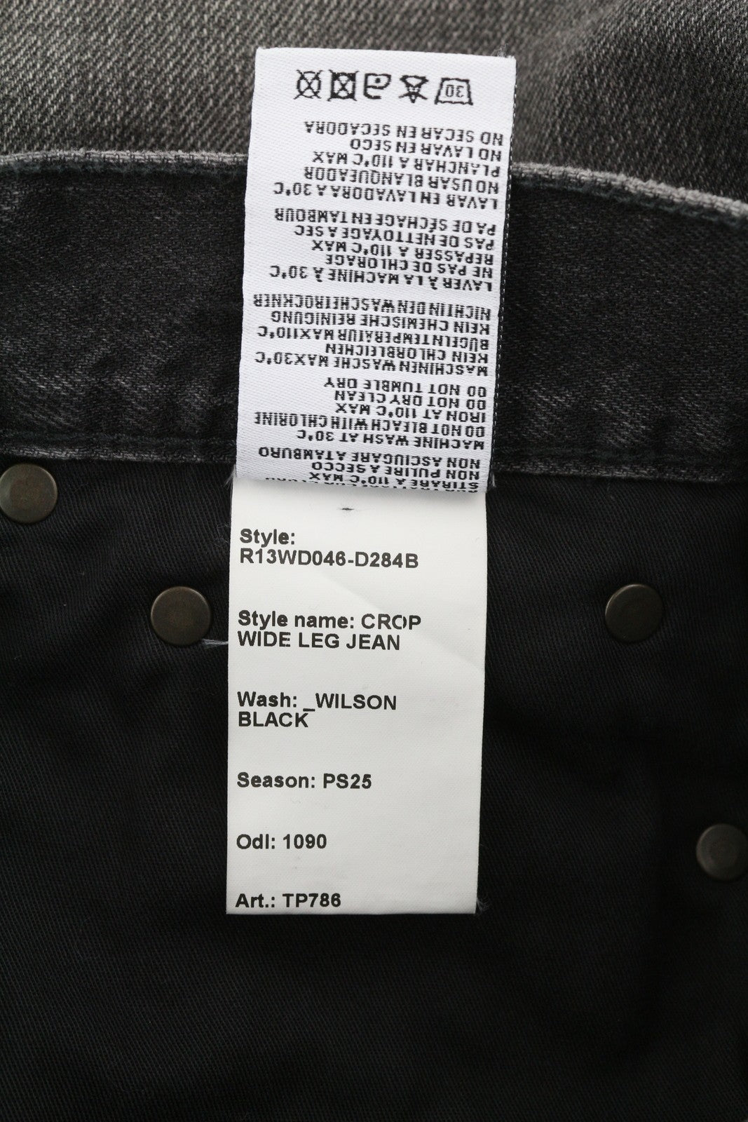 R13 trumpi plačių klešnių moteriški džinsai, 25 Wilson juodi, iki kulkšnių, RRP 695 € 