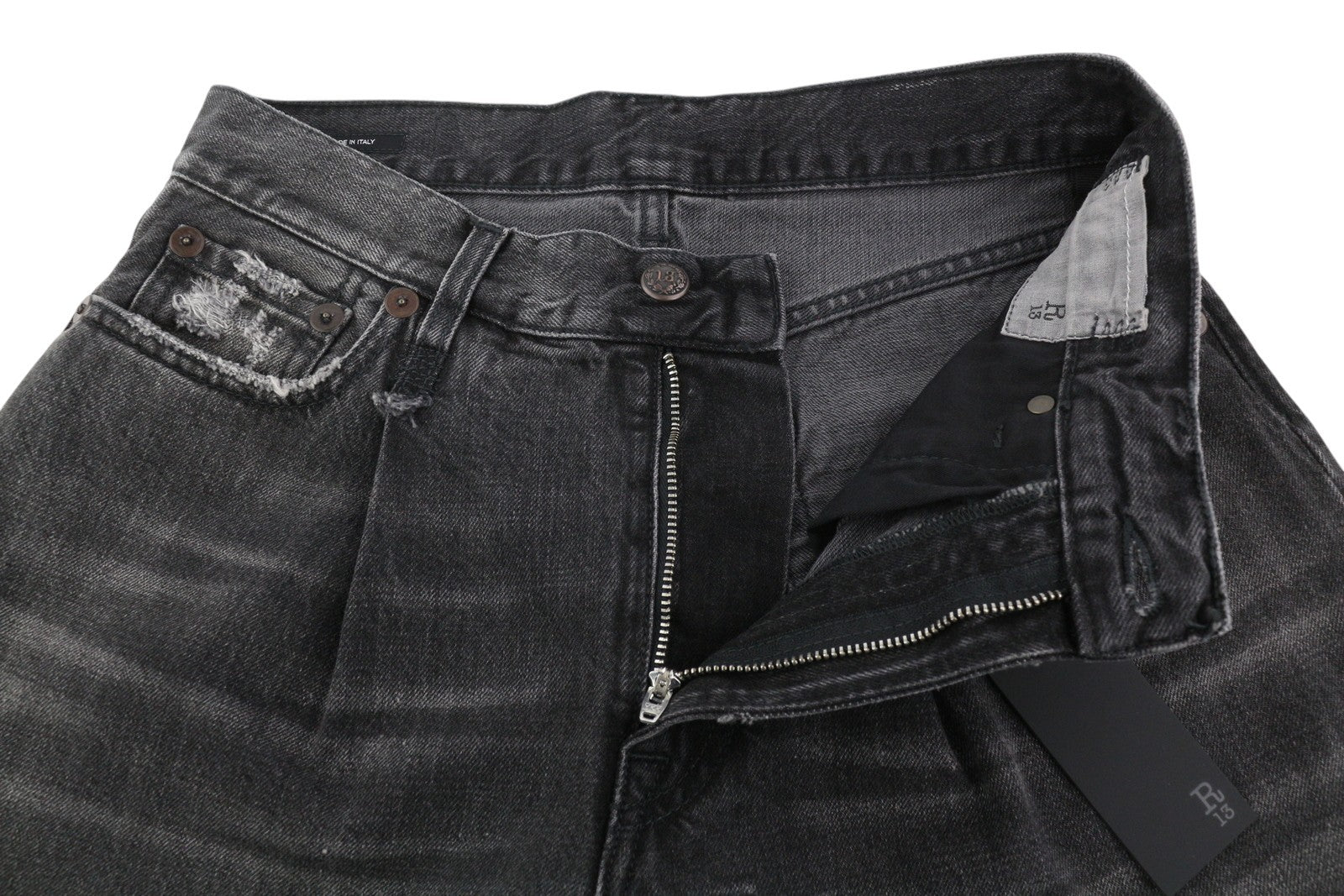 R13 trumpi plačių klešnių moteriški džinsai, 25 Wilson juodi, iki kulkšnių, RRP 695 € 