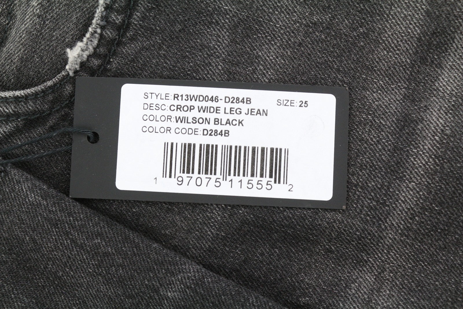 R13 trumpi plačių klešnių moteriški džinsai, 25 Wilson juodi, iki kulkšnių, RRP 695 € 