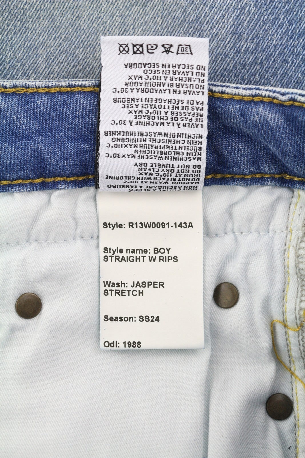 R13 berniukiški tiesūs moteriški džinsai, 26 dydžio, Jasper tamprūs, iki kulkšnių, skalbti, RRP 595 € 