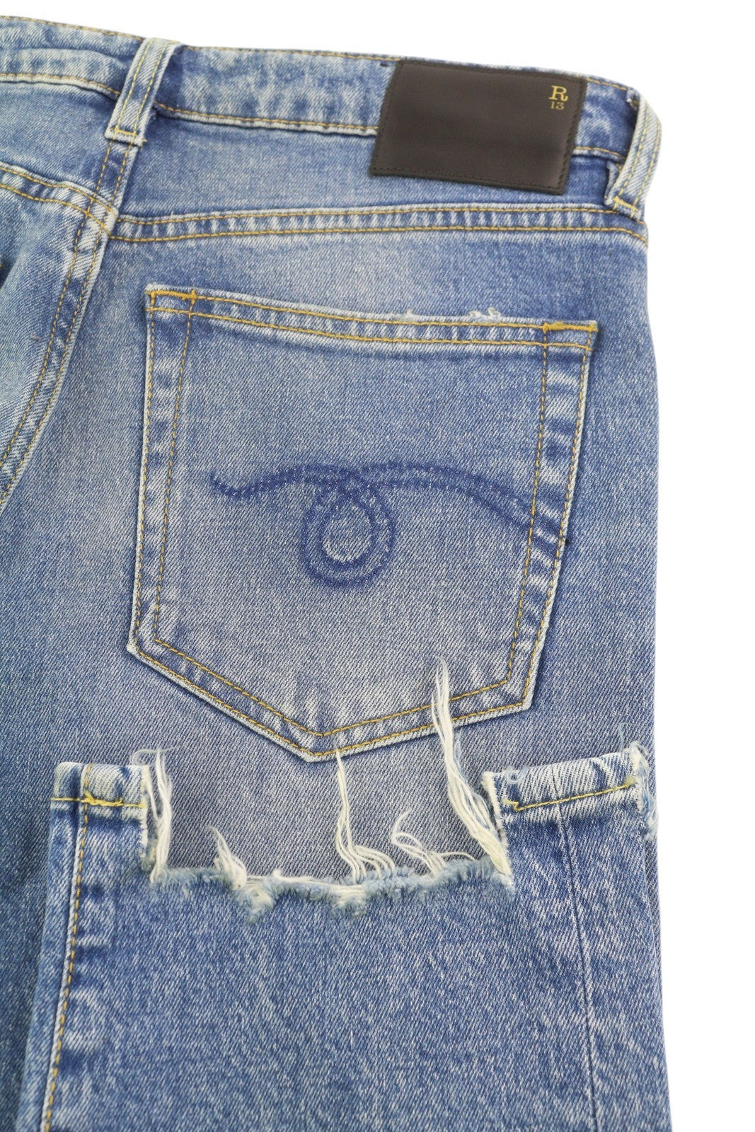 R13 berniukiški tiesūs moteriški džinsai, 26 dydžio, Jasper tamprūs, iki kulkšnių, skalbti, RRP 595 € 