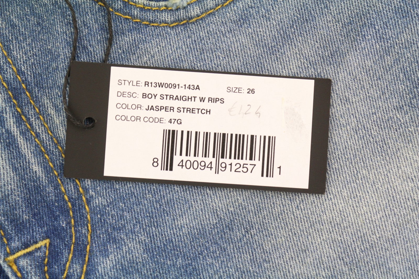 R13 berniukiški tiesūs moteriški džinsai, 26 dydžio, Jasper tamprūs, iki kulkšnių, skalbti, RRP 595 € 