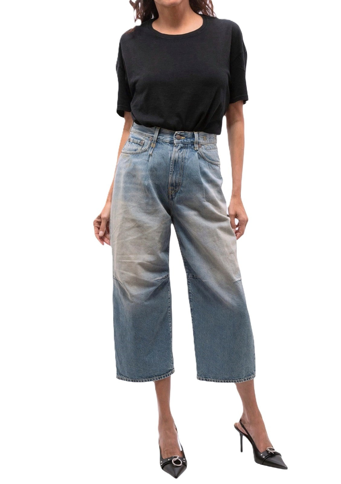 R13 trumpi „Wixdeleg“ moteriški džinsai, 24, laisvi, tiesūs, iki kulkšnių, skalbti, RRP 795 € 