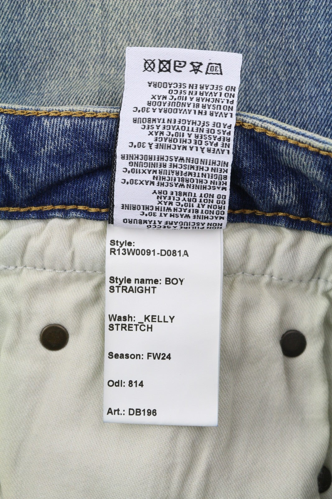 Berniukų tiesūs moteriški džinsai R13, 30, trumpi, iki kulkšnies, skalbtos mėlynos spalvos, tamprūs, RRP 645 € 