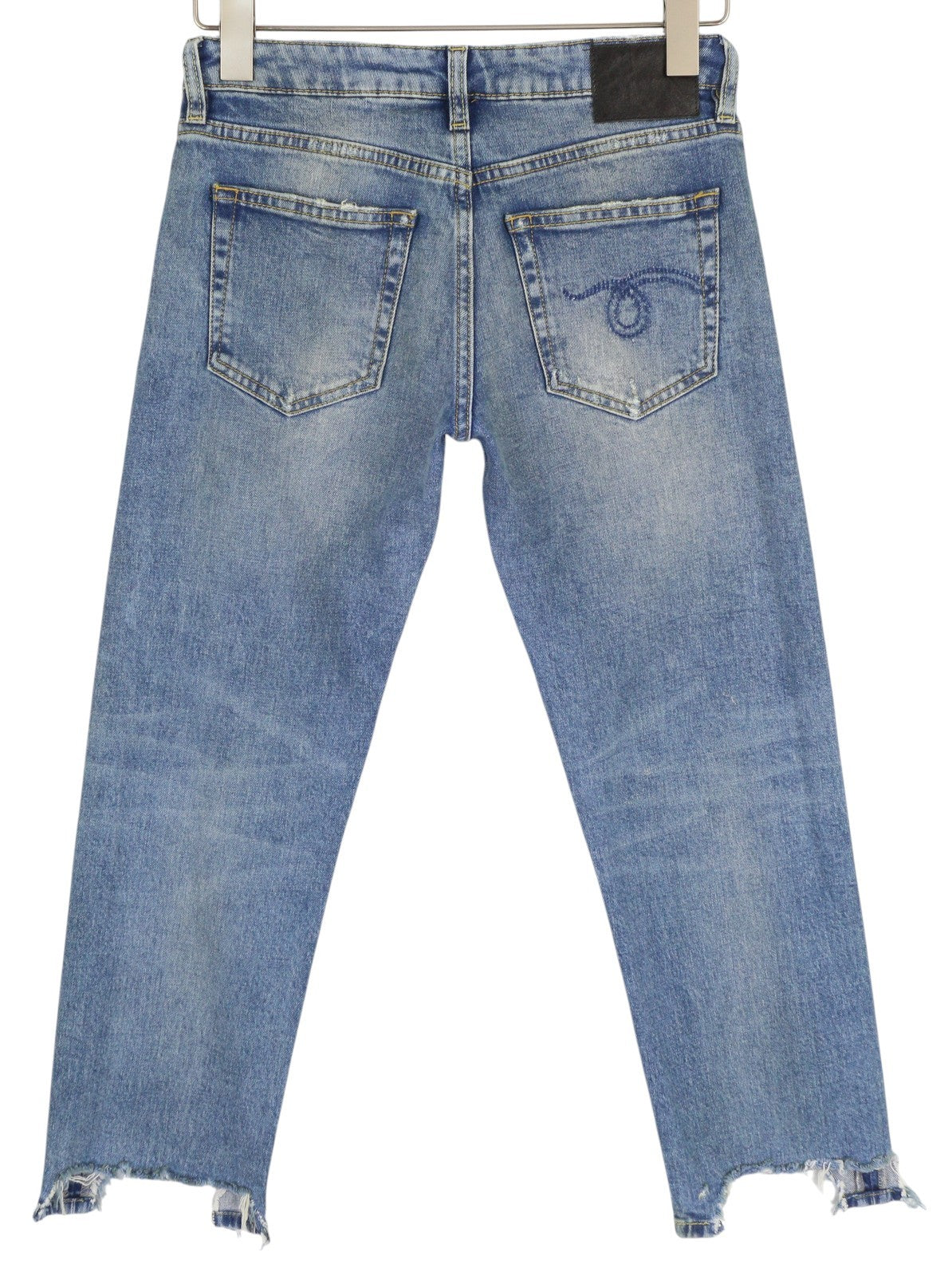 R13 Boy Straight Women Jeans 25 Jasper Stretch Ankle Length Washed Blue RRP€595