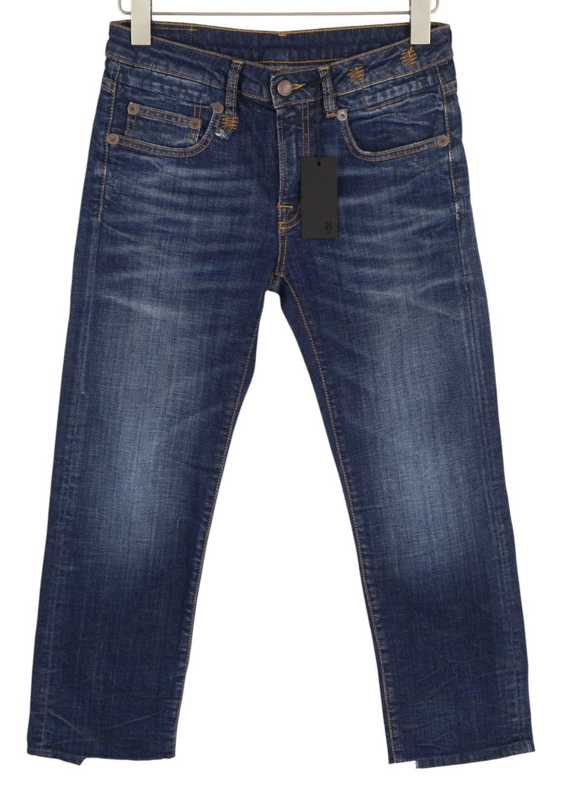 R13 Boy Straight Women Jeans 27 Howell Indigo Washed Ankle Length Zipper Blue