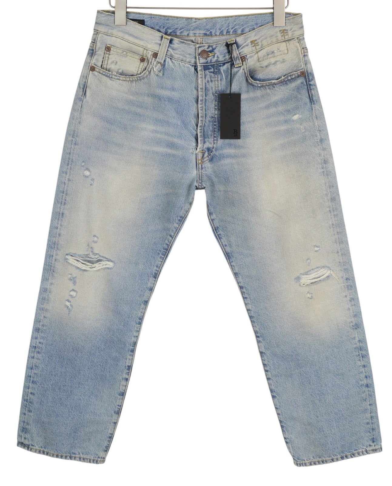 R13 Hayden Relaxed Women Jeans 32 Easton Blue Washed Distressed Ankle Length